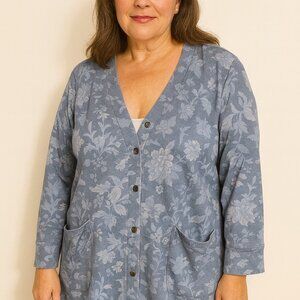 DG2 by Diane Gilman Blue Floral Women's Duster Cardian Sweater
